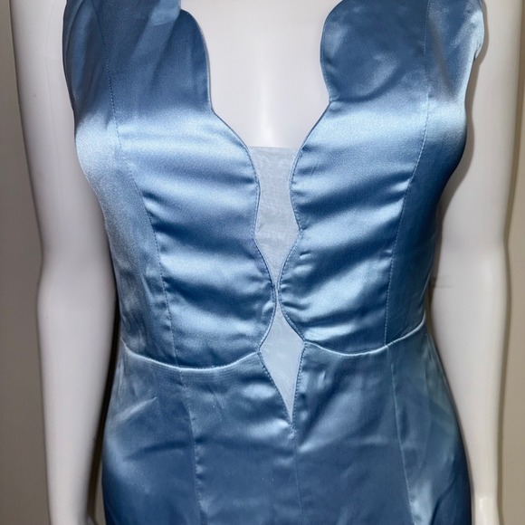 Commense Light Blue Sleeveless Formal Dress‎ Scalloped V Neck Slit Occasion XS - Picture 8 of 14